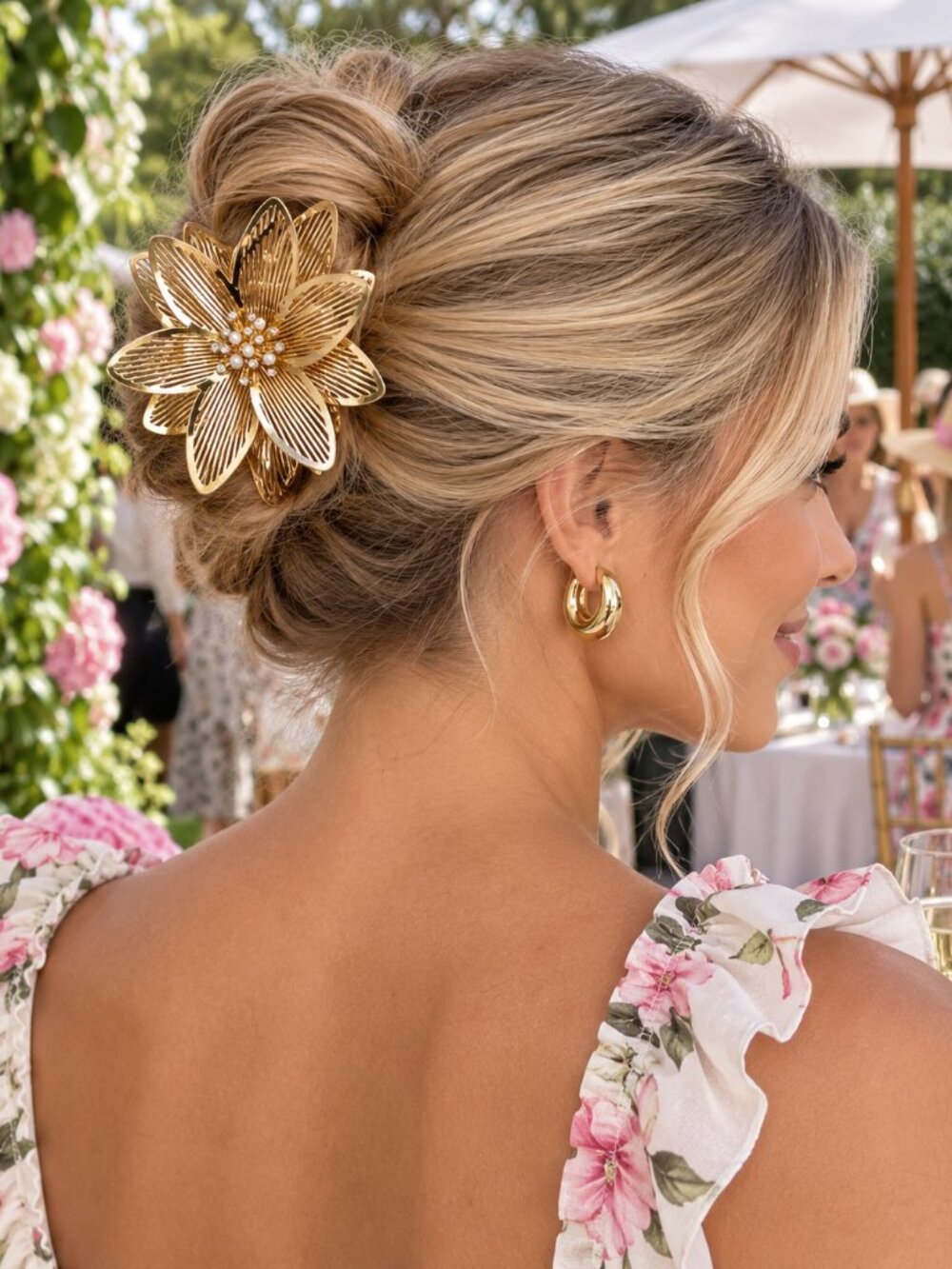NWT - Sunday State Gold Flower Petal with Faux Pearls and Crystals Hair Clip